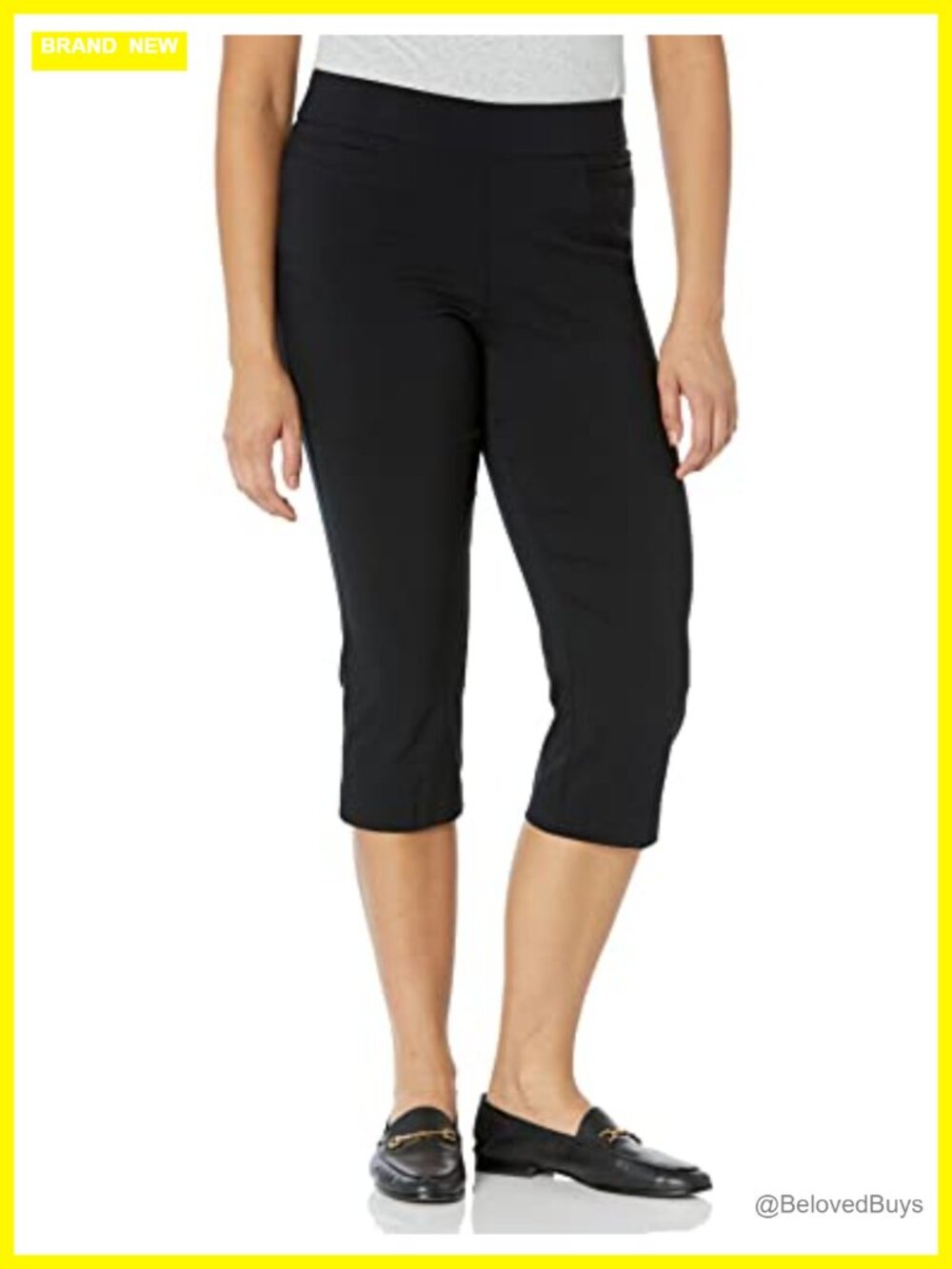 Pull On Stretch Capri Pants Straight Leg High Waist Crop with Pockets 21 Inseam